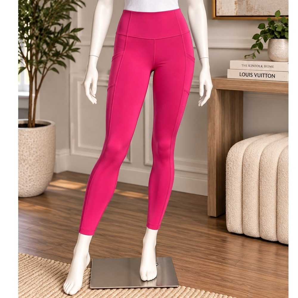GapFit Women Leggings Pink High Rise Side Pocket Solid Medium